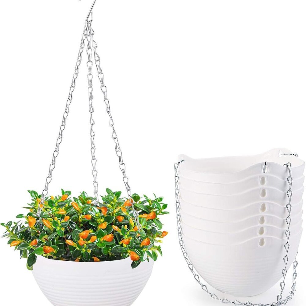 8 Pack White Hanging Planters Self-Watering Indoor Outdoor Garden Flower Plant P